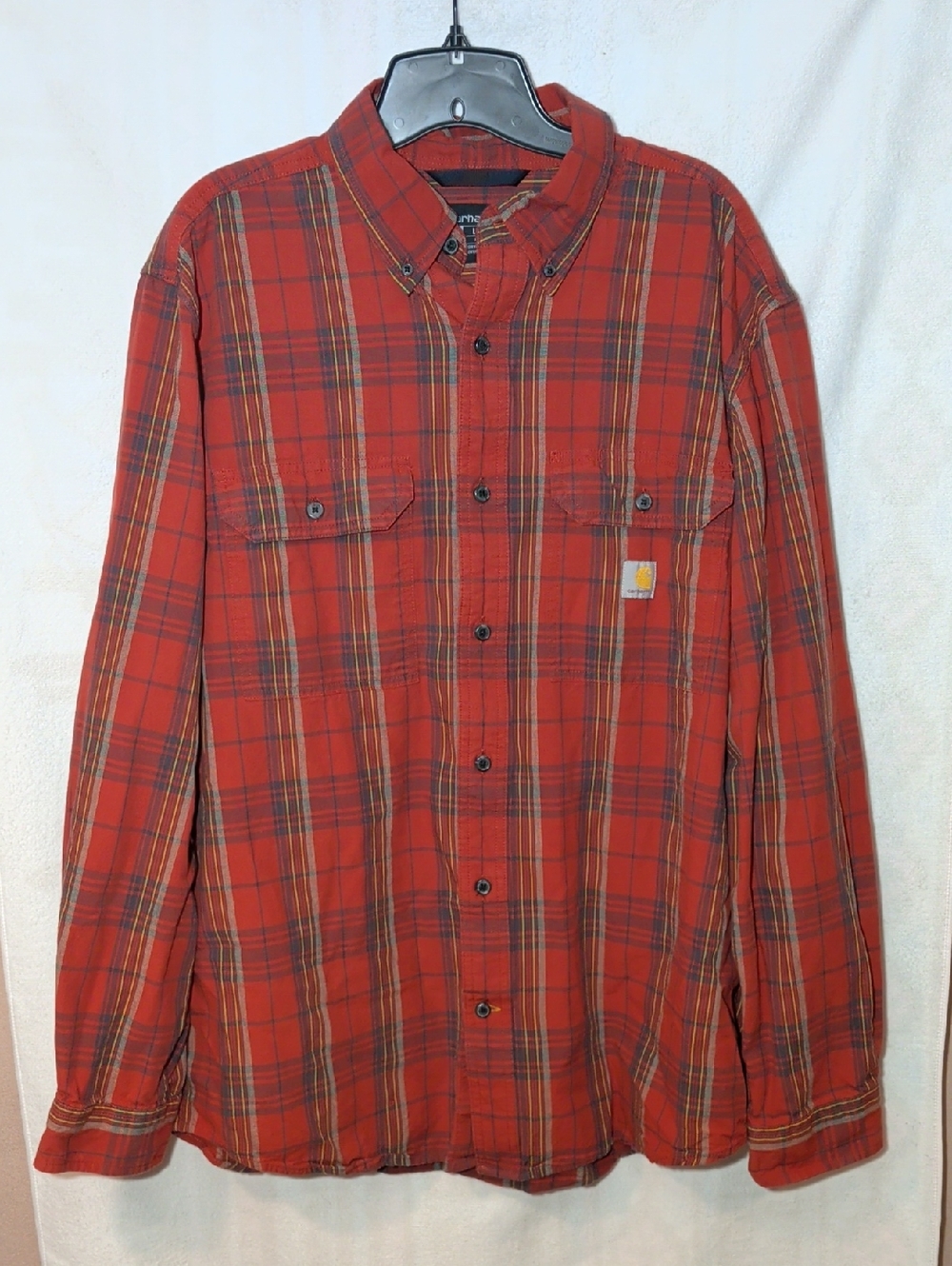Carhartt Men’s Red Plaid Button-Down Work Shirt